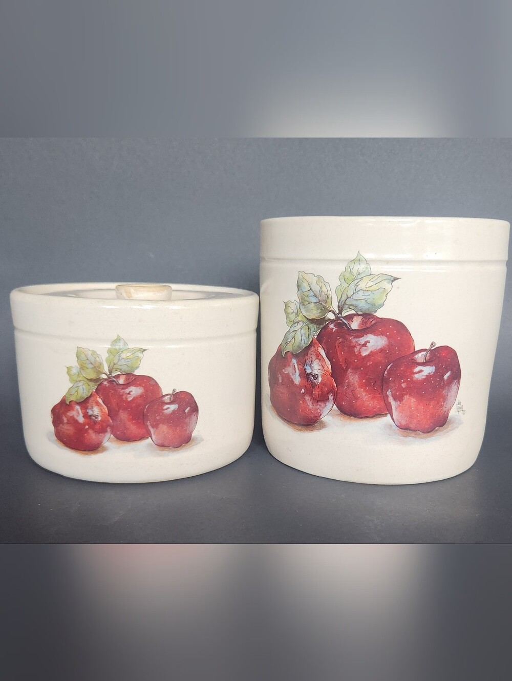 Vintage Marshall TX Pottery Apple Stoneware Canister Set Shaker & Thangs